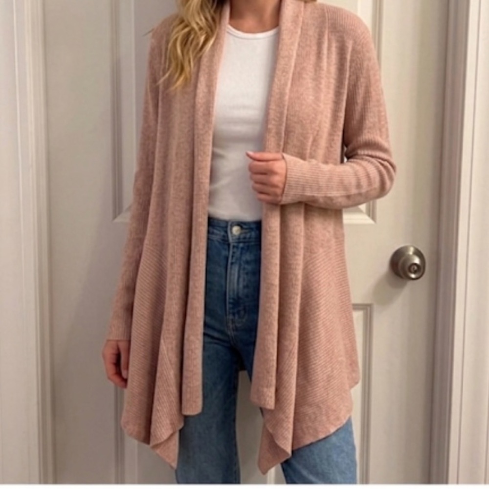 White House Black Market Blush Pink Metallic Sparkle Open Front Cardigan Large